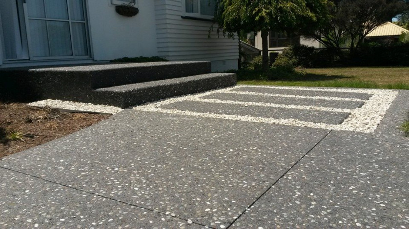 Modern Exposed Aggregate Concrete Entrance by KingiCrete image